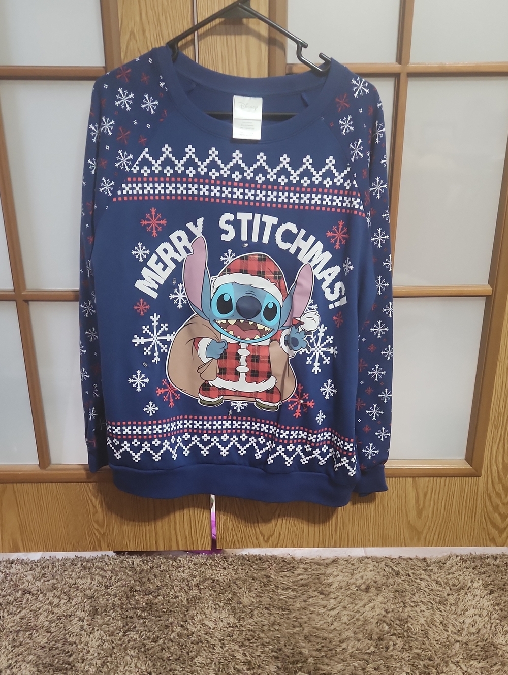Disney Navy Blue Stitch Holiday Sweatshirt with With Color Changing Lights